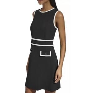 Karl Lagerfeld Paris Womens Dress Sz. 12 Black and White Trim Sheath Knee Length